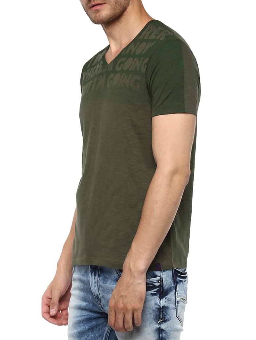 green cotton chest print tshirt - 15000965 -  Standard Image - 1