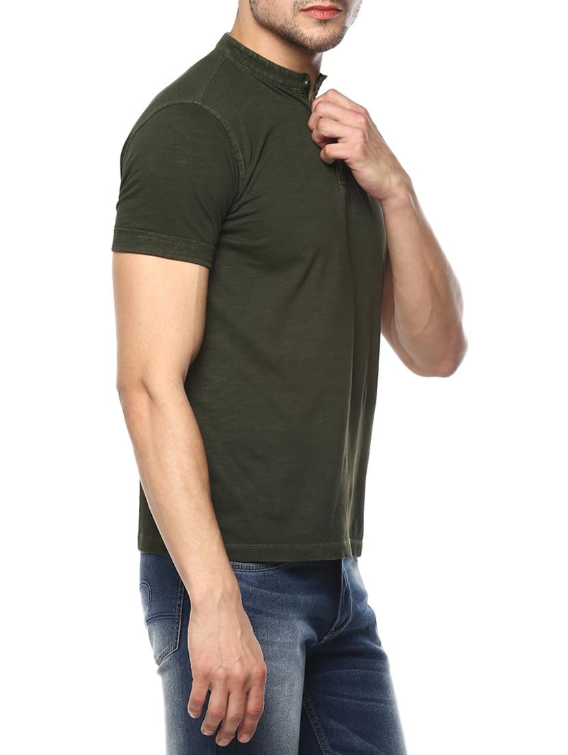 olive green cotton collared t-shirt - 15001000 - Standard Image - 1