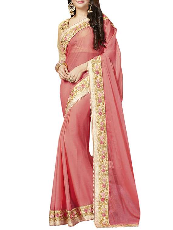 pink georgette bordered saree with blouse
