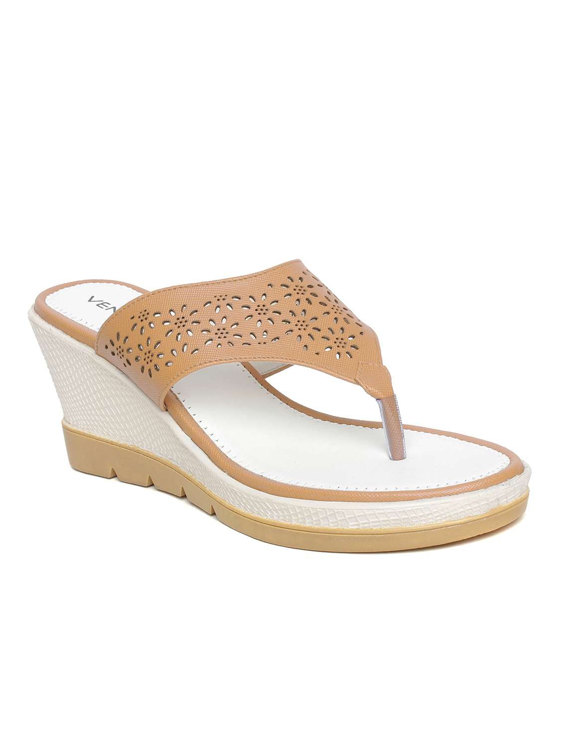 brown open thong  wedge