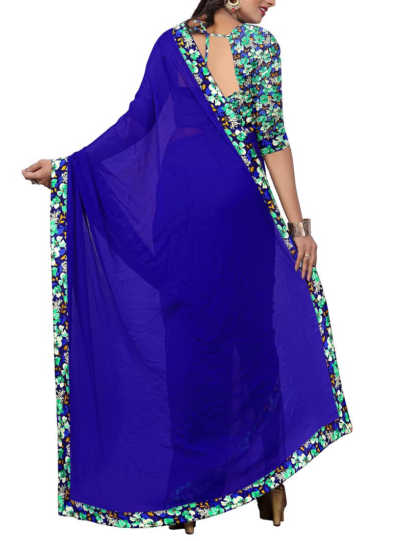 blue georgette bordered saree with blouse - 15003907 - Standard Image - 1
