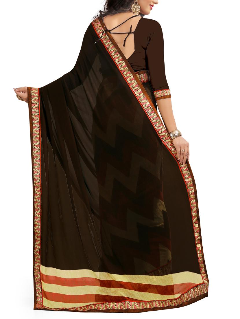 brown georgette half & half saree with blouse - 15003914 - Standard Image - 1
