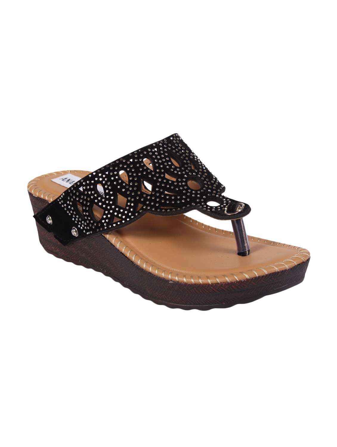 anand archies black color artificial leather wedges for girl's & women's ( aa-421-black-36 )