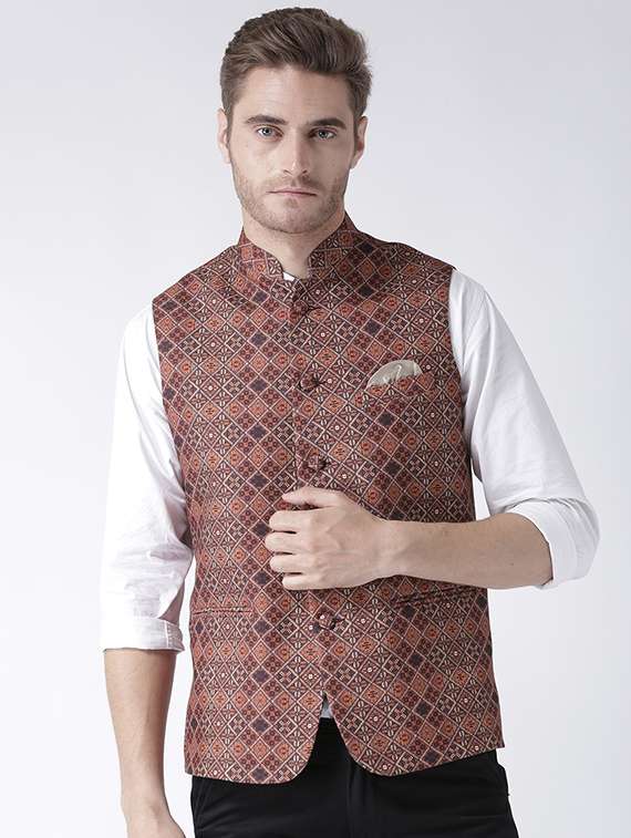 brown cotton nehru jacket