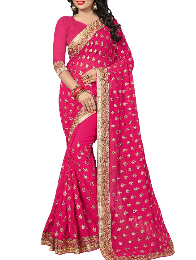 pink georgette embroidered saree with blouse