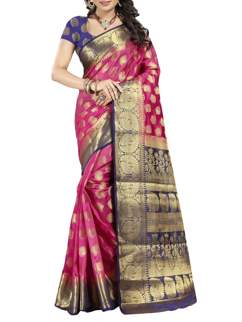 pink art silk banarasi saree with blouse - 15009298 - Zoom Image - 0