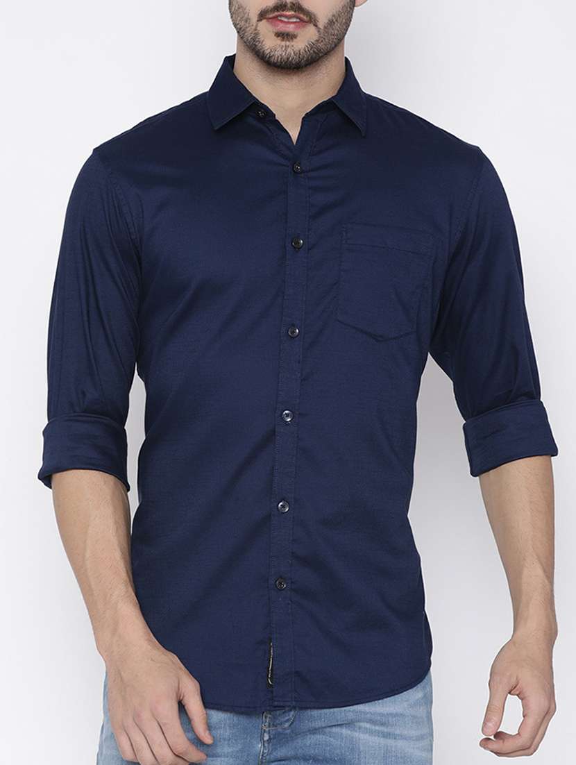 navy blue solid casual shirt
