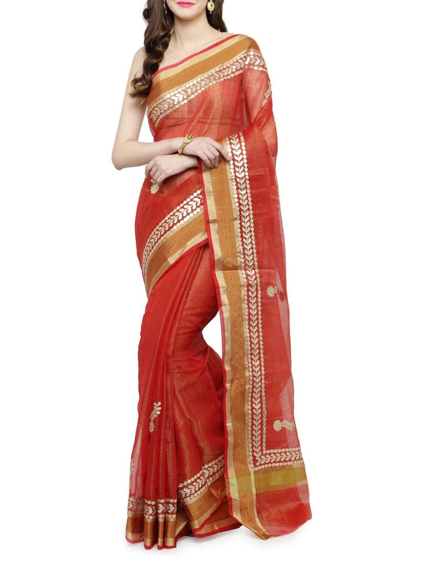 red tussar silk gota patti saree with blouse
