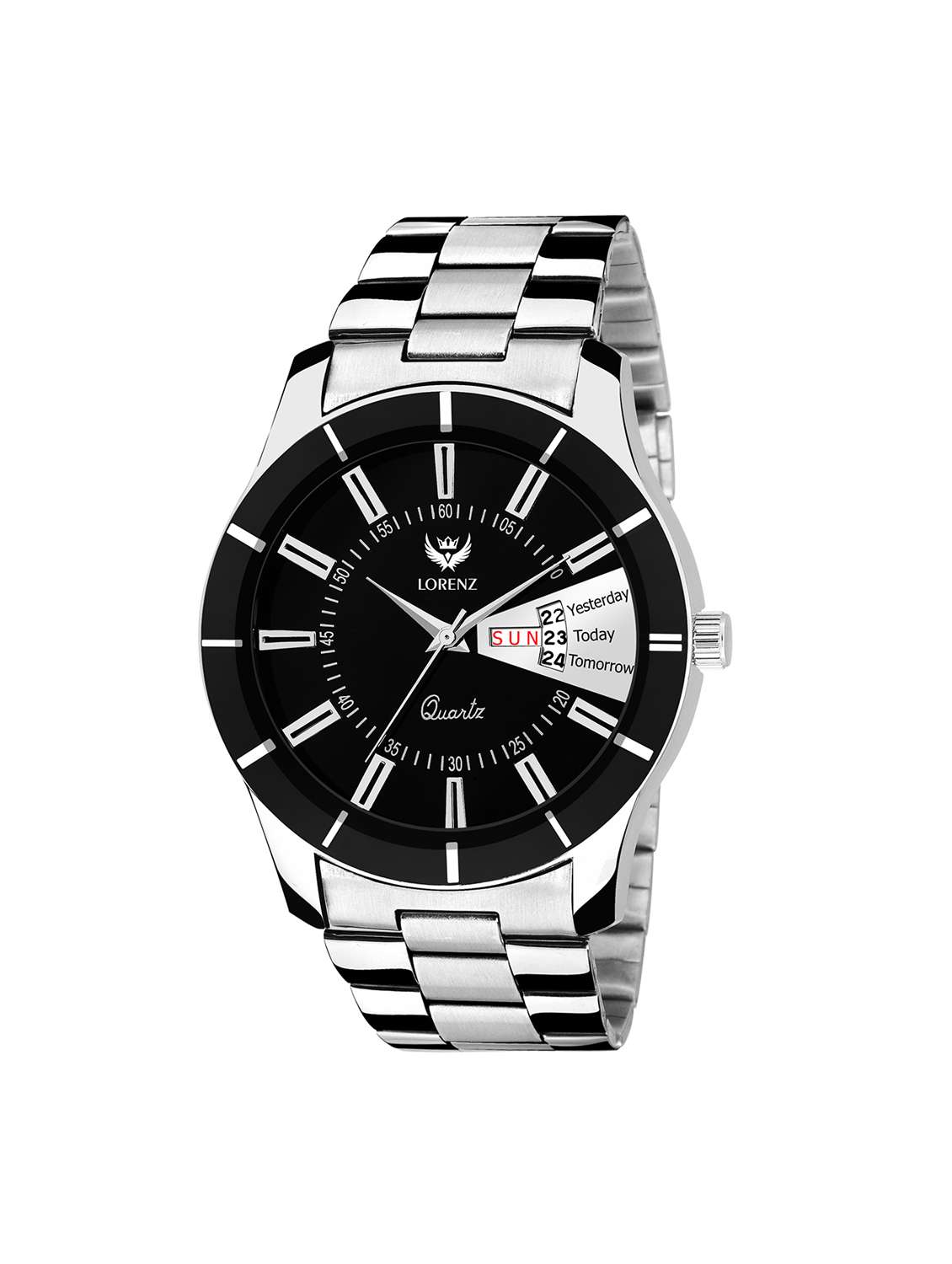 lorenz mk-1074a day date edition black dial analog watch