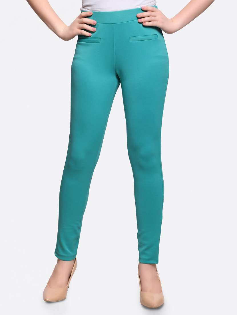 green solid jeggings