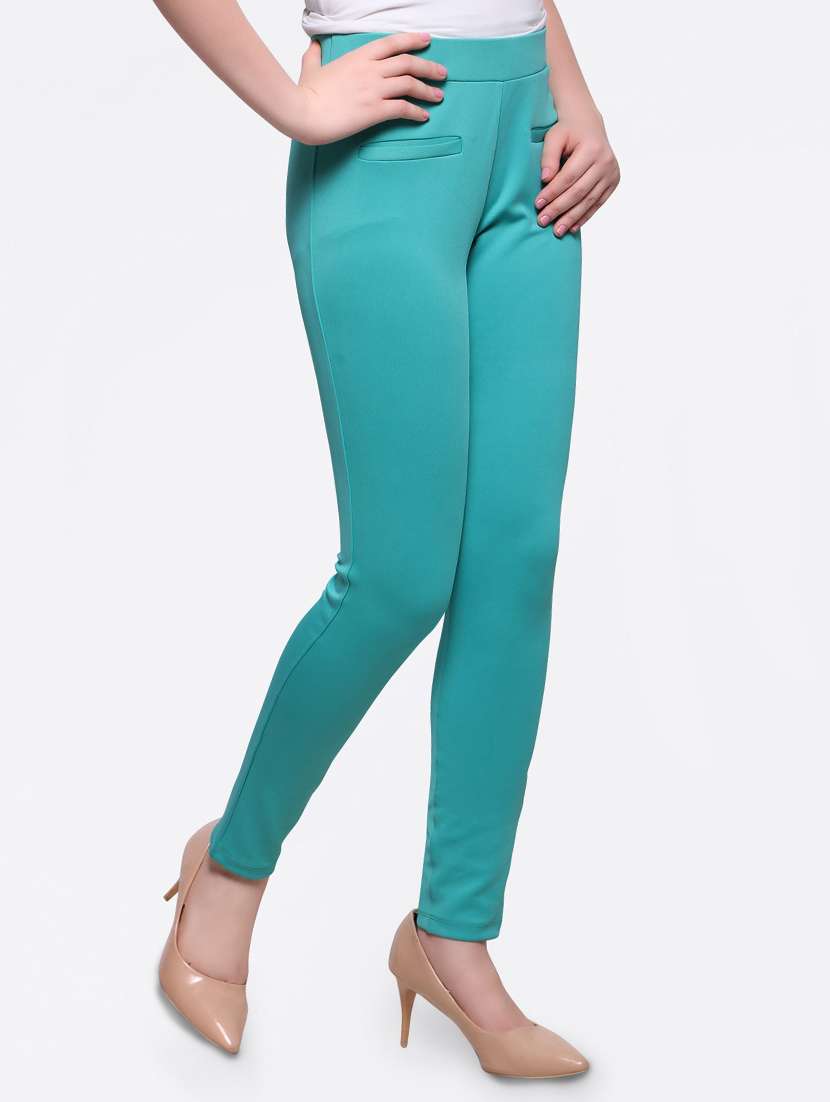 green solid jeggings - 15015067 - Standard Image - 1