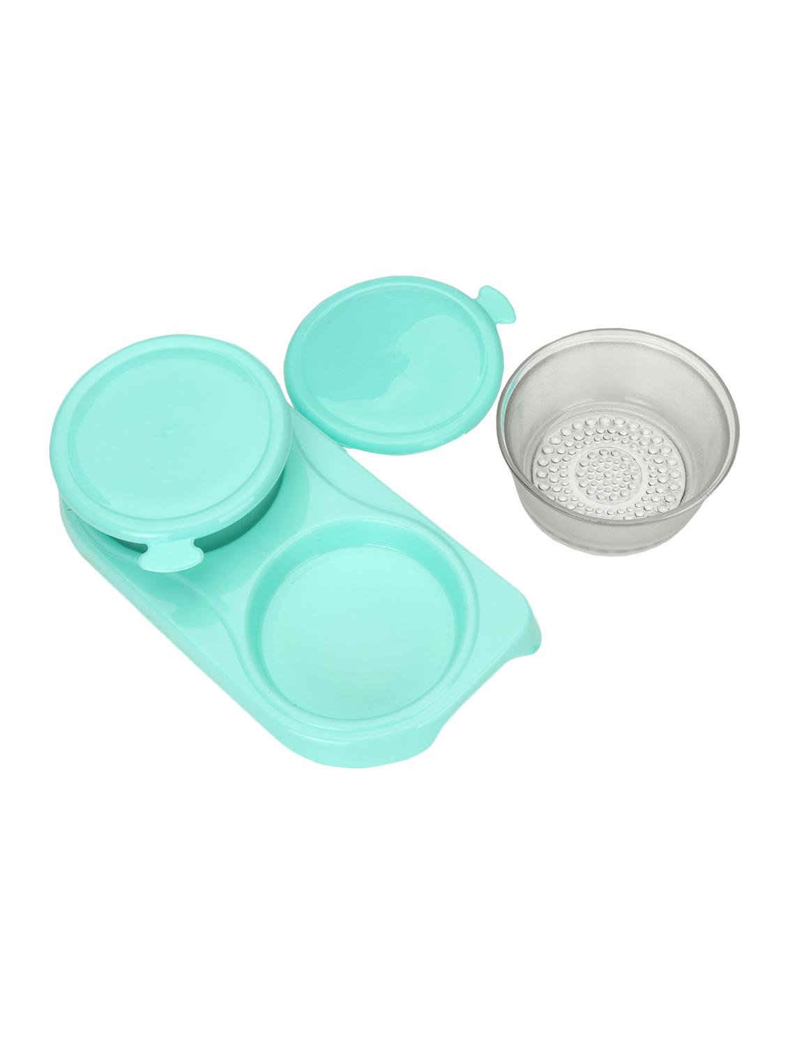 transparent glass container set with colorful plastic lid & easy to carry tray (set 2+1) - 15016231 -  Standard Image - 1