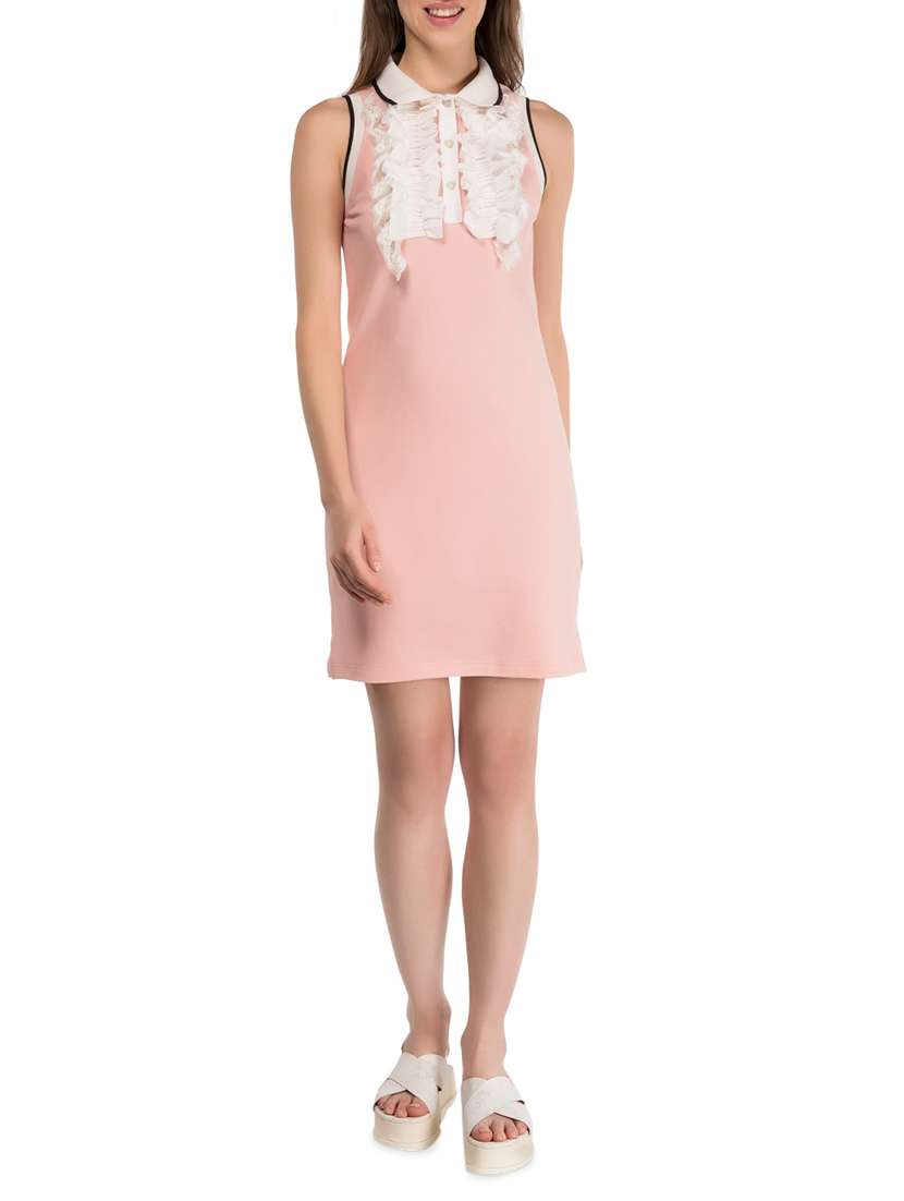 pink solid cotton sheath dress