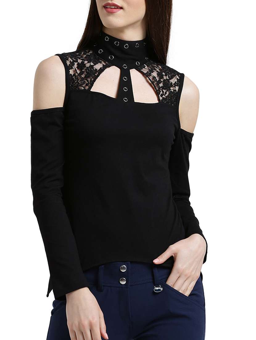 women's asymmetric key hole neck top