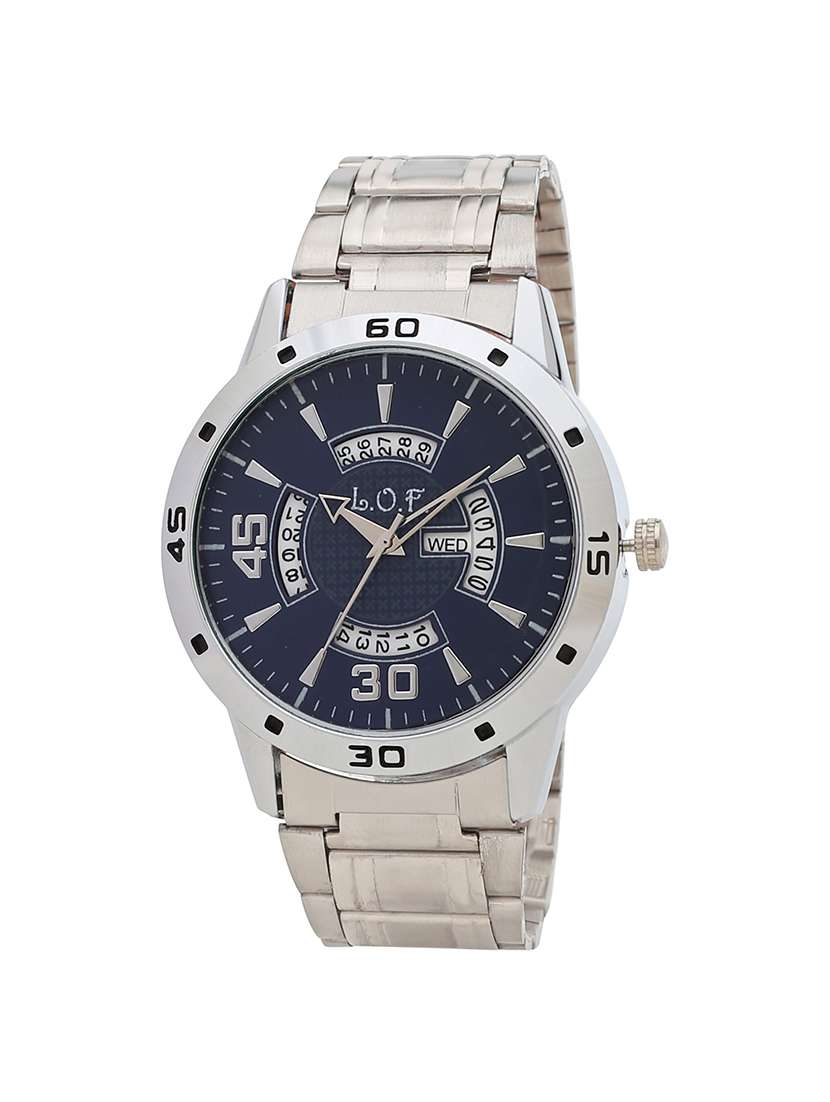 lof blue round dial metal strap men's multi function analog watch - lw3007