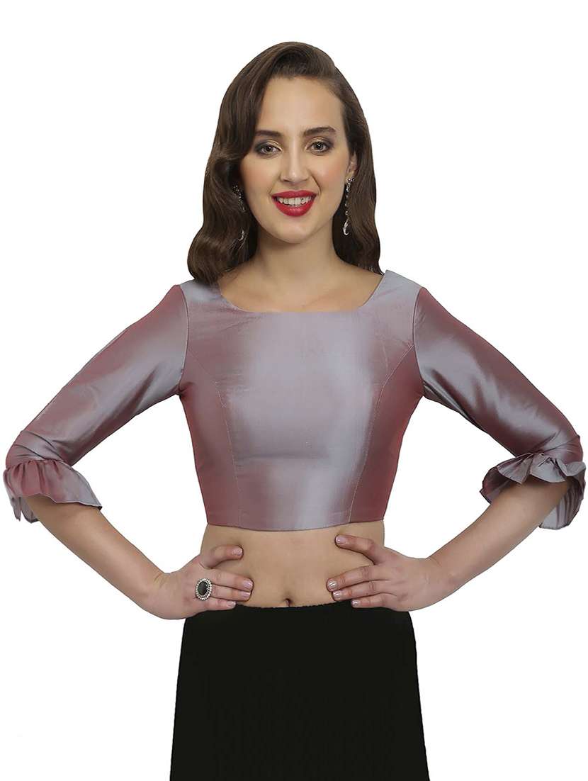 Grey Solid Stitched Blouse