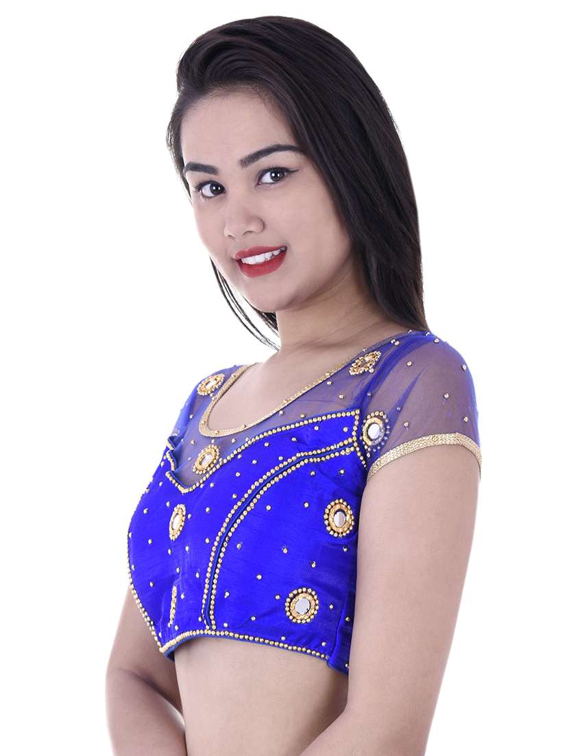 blue cotton blend embroidered blouse - 15025234 -  Standard Image - 1