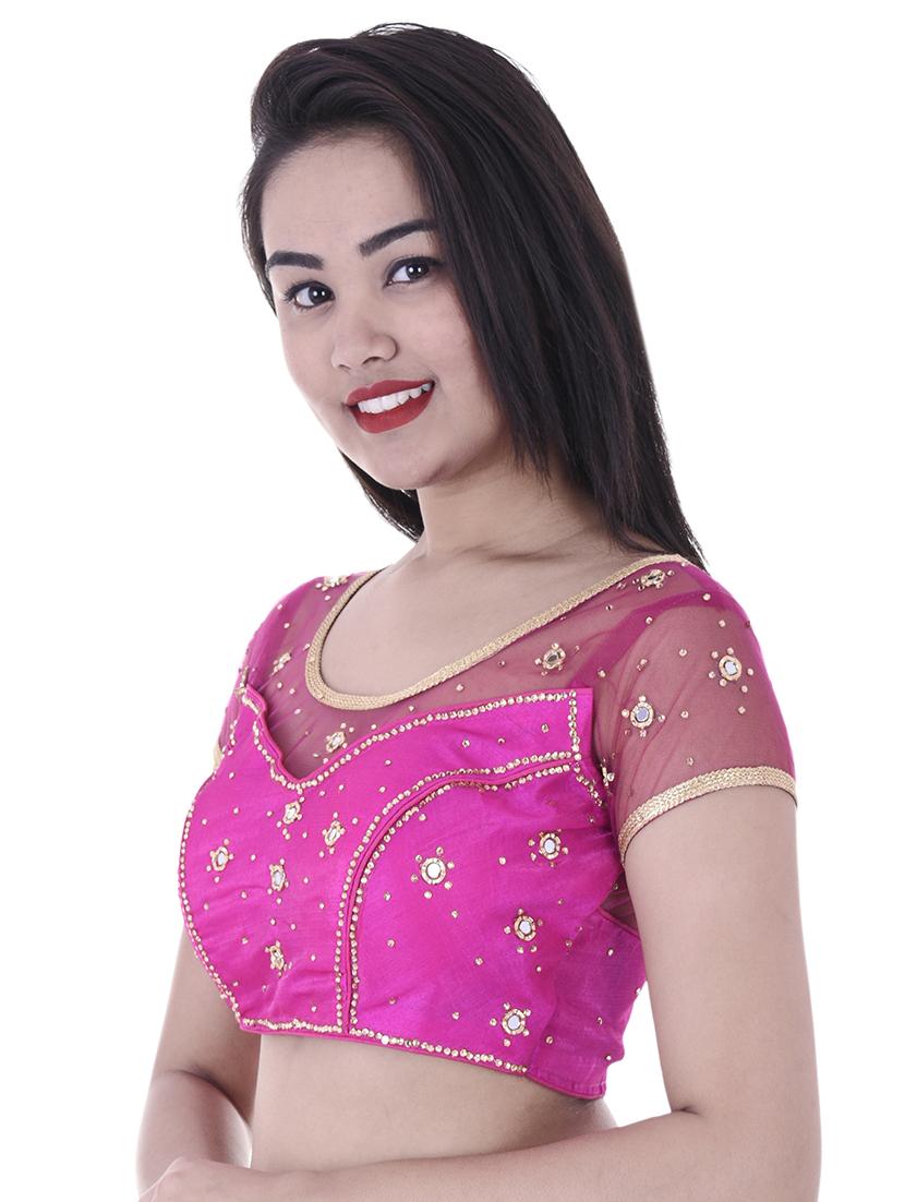 pink net embroidered blouse - 15025235 -  Standard Image - 1