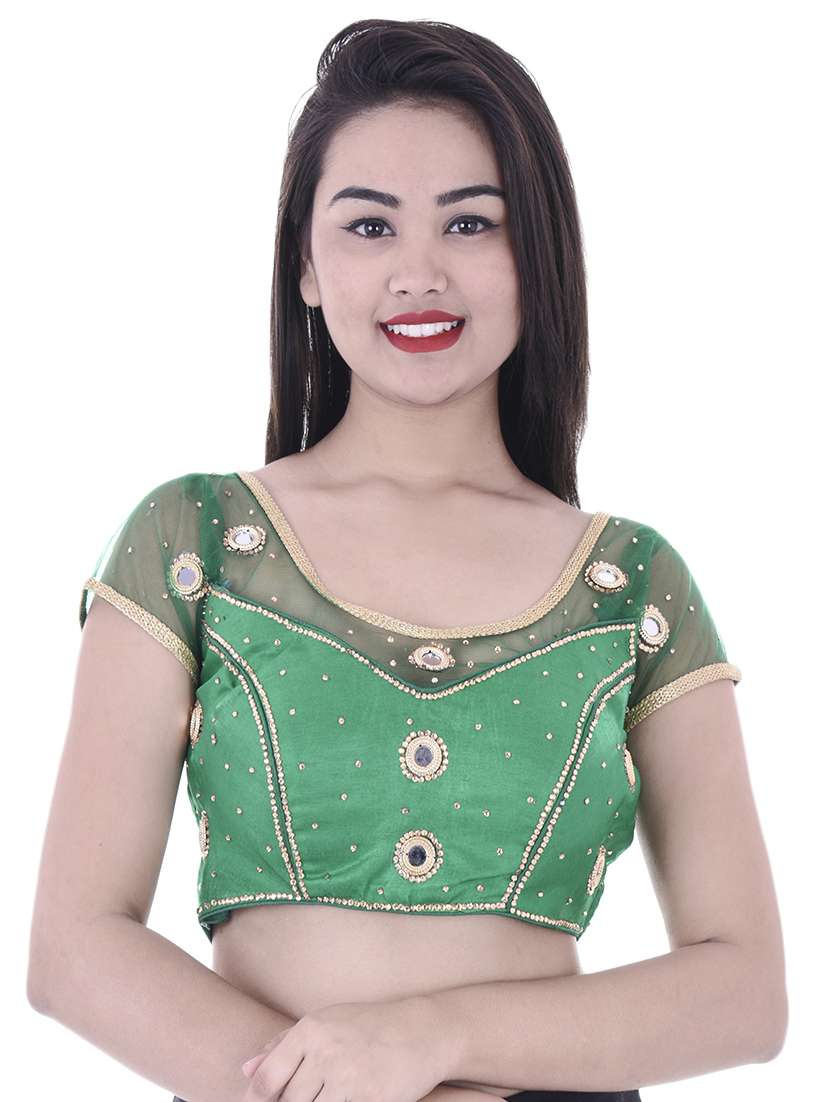 green dupion embroidered blouse