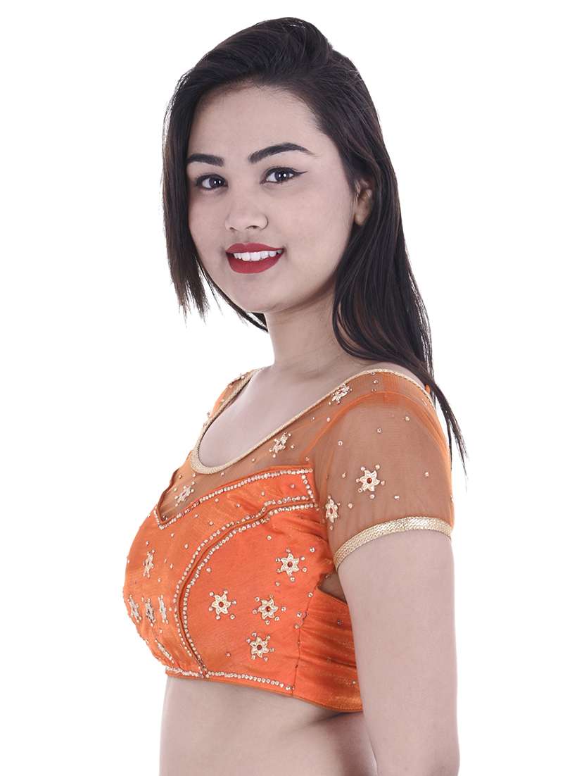 orange net embroidered blouse - 15025237 -  Standard Image - 1