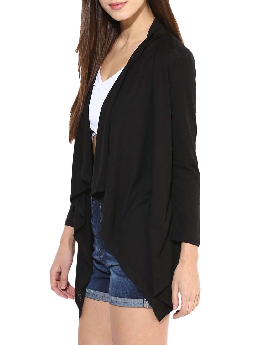 black solid viscose asymmetrical shrug - 15026147 -  Standard Image - 1