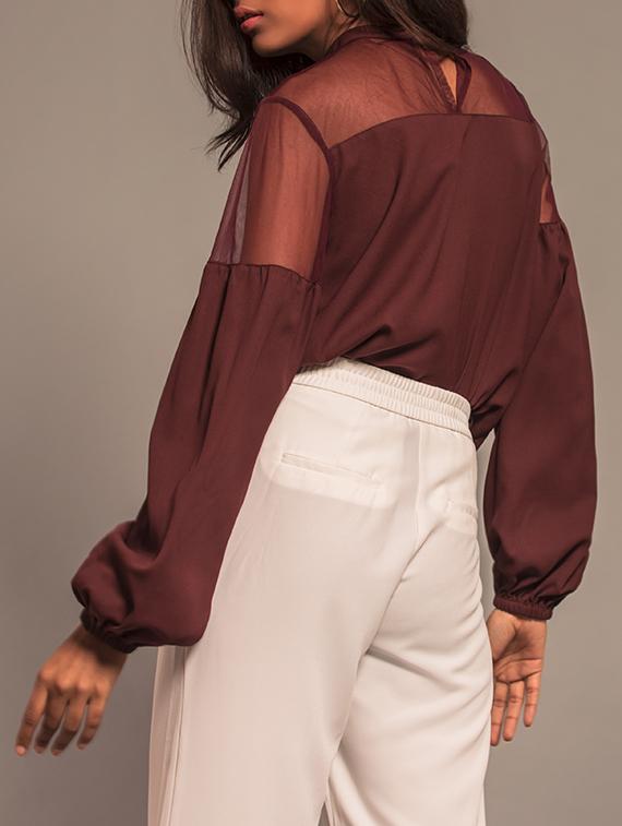 solid brown bishop sleeved top - 15029746 - Standard Image - 1