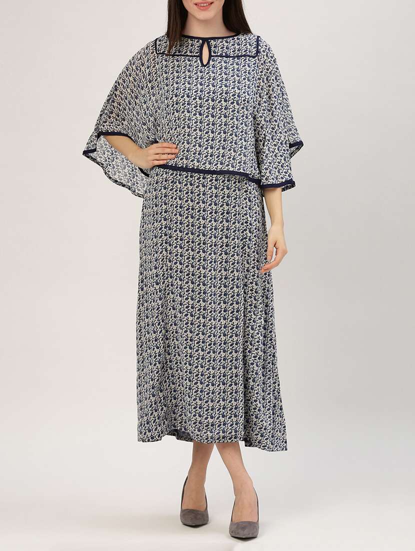 key hole neck cape sleeved dress 