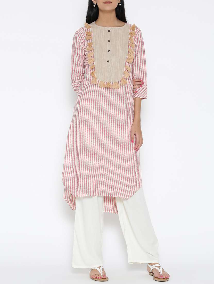 beige cotton high low kurta