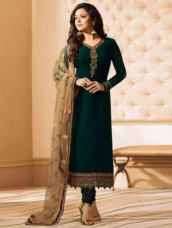 green churidaar suit semi-stitched suit