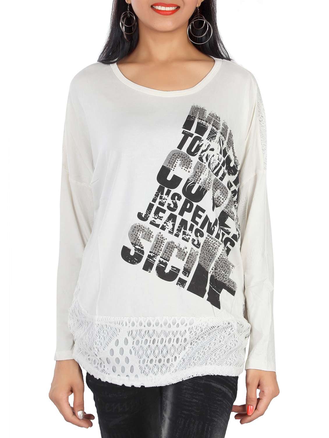 women's front print round neck t-shirt