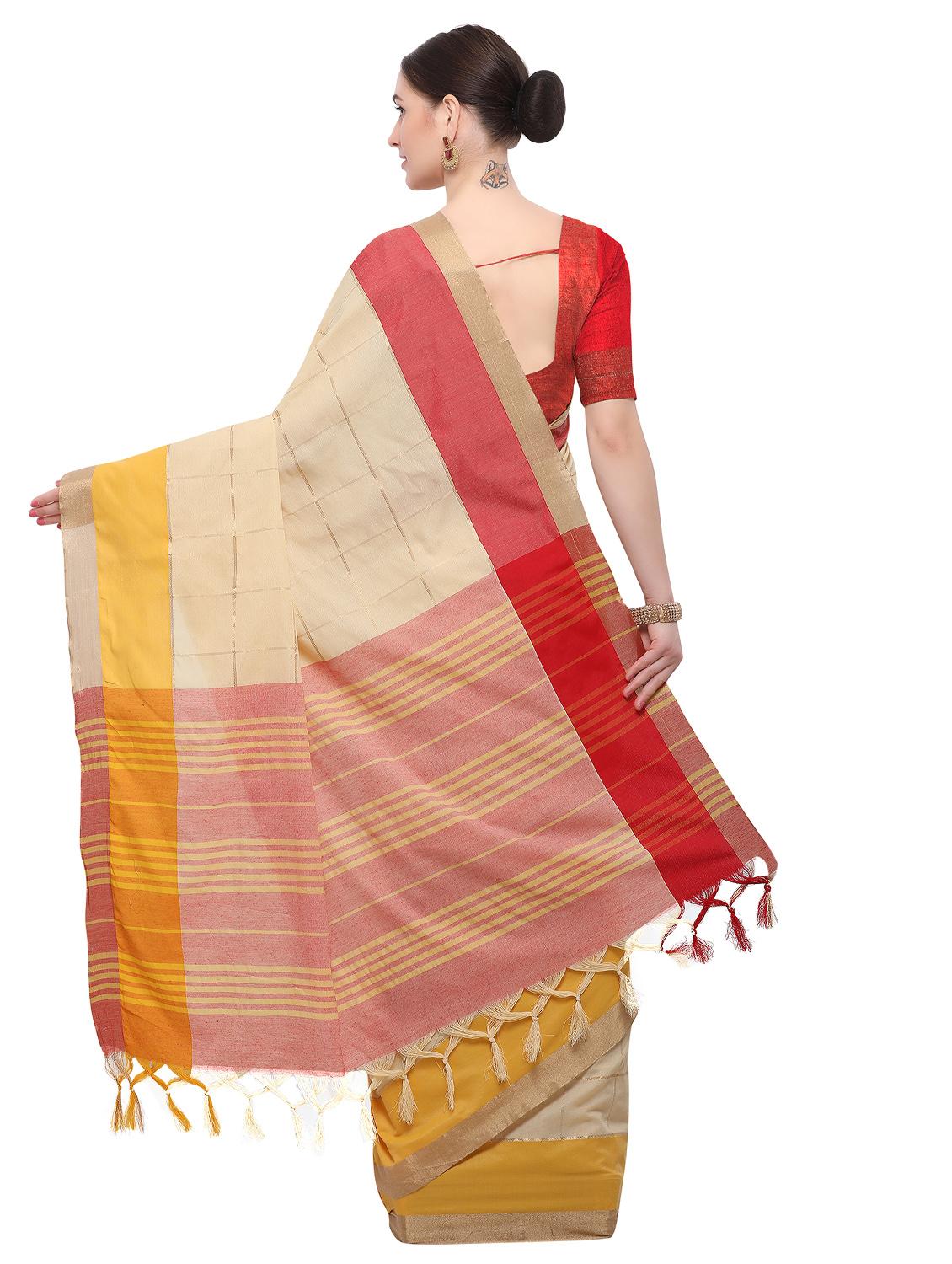 cream cotton saree with blouse - 15032965 -  Standard Image - 1