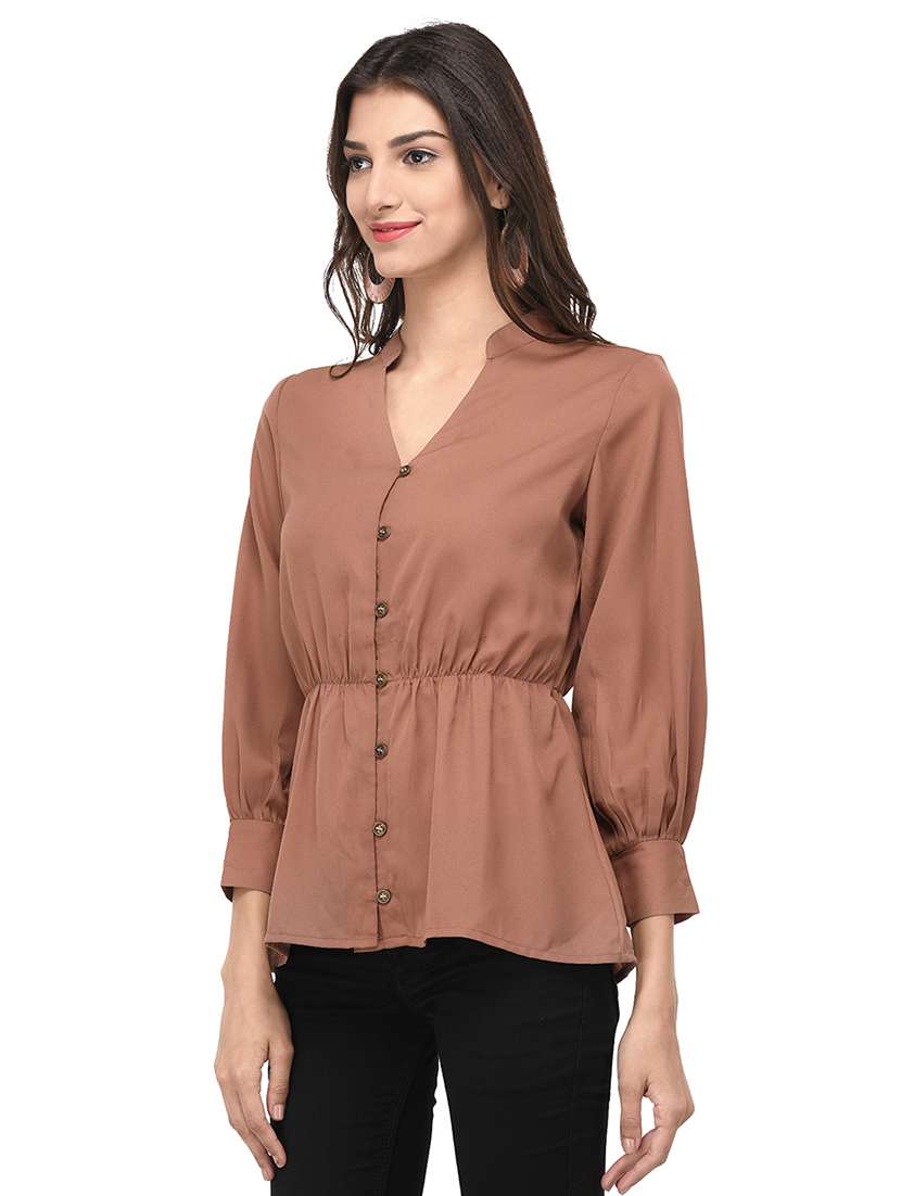 beige solid shirt - 15033382 -  Standard Image - 1