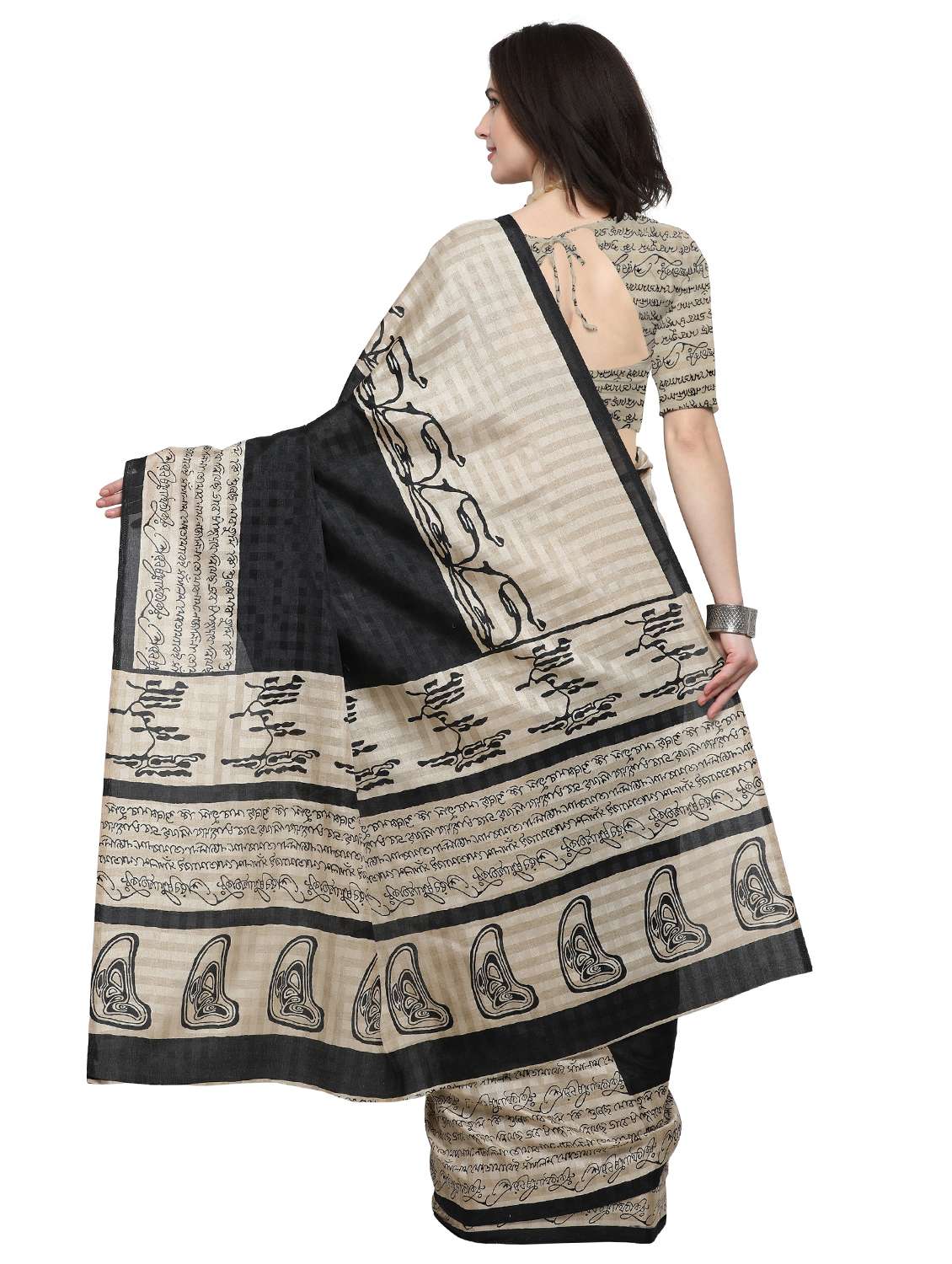 black khadi printed saree with blouse