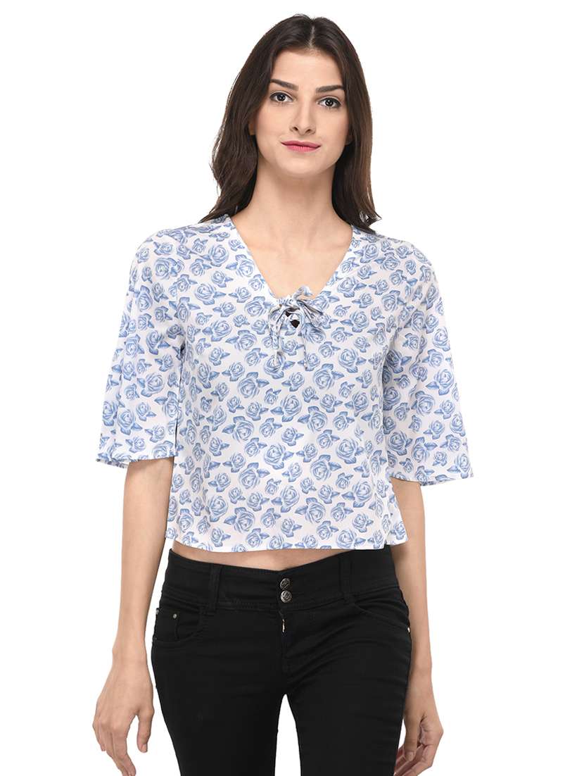 women's crop tie-up neck top
