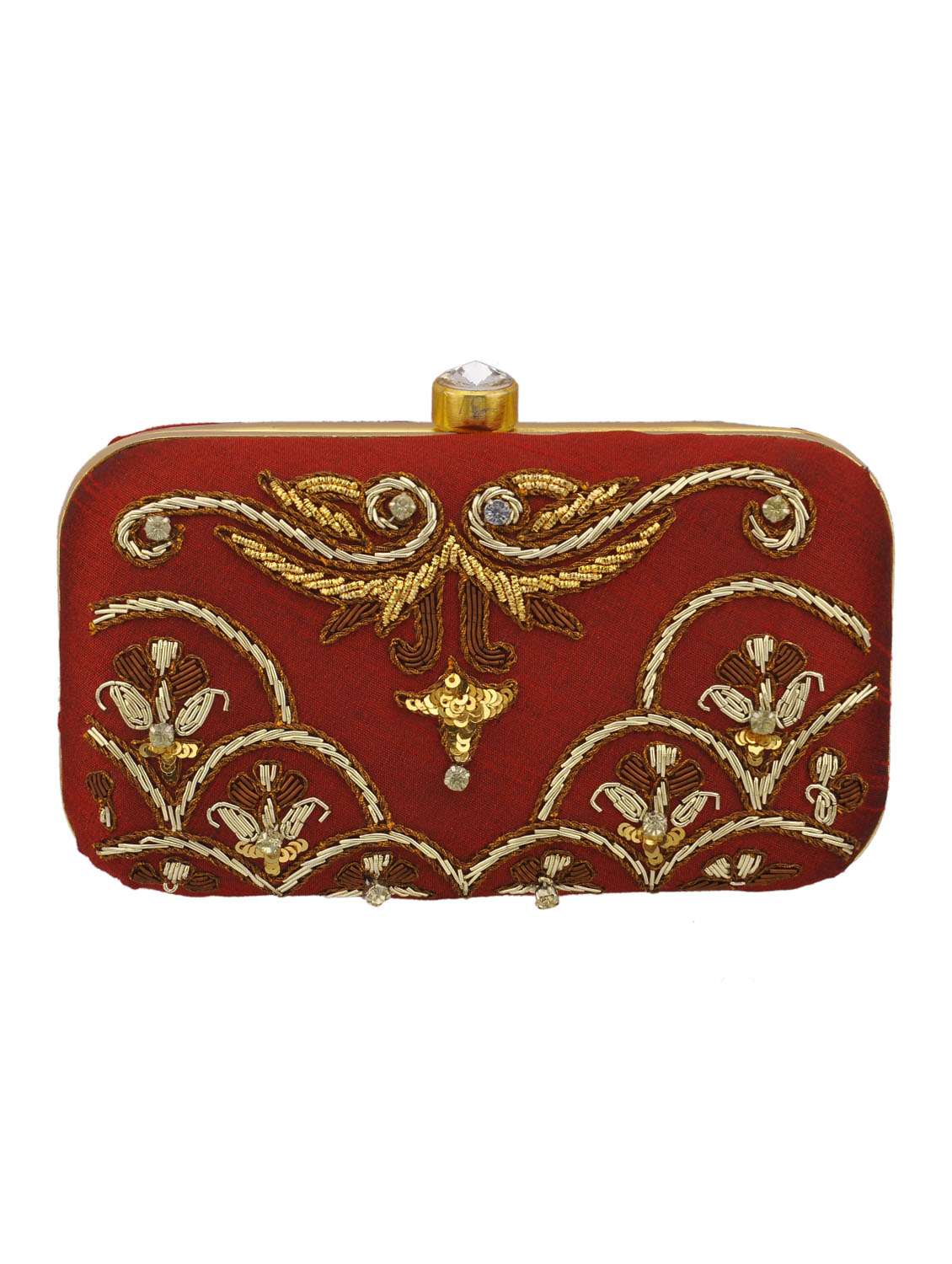 maroon polyester box clutch