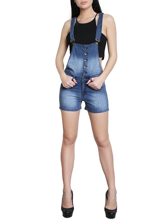 solid blue cotton dungaree - 15037499 - Standard Image - 1
