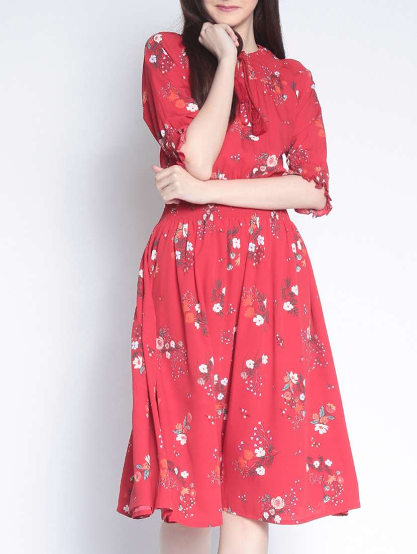 red floral a-line dress