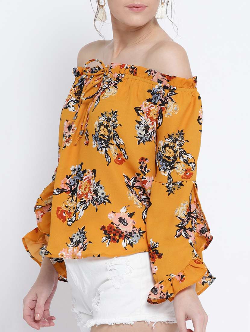 yellow printed off shoulder top - 15041414 -  Standard Image - 1