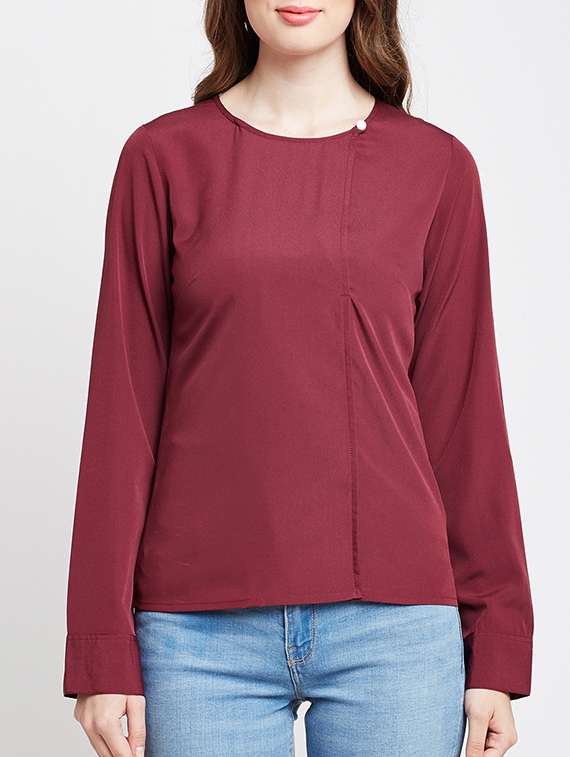 maroon solid wrap top