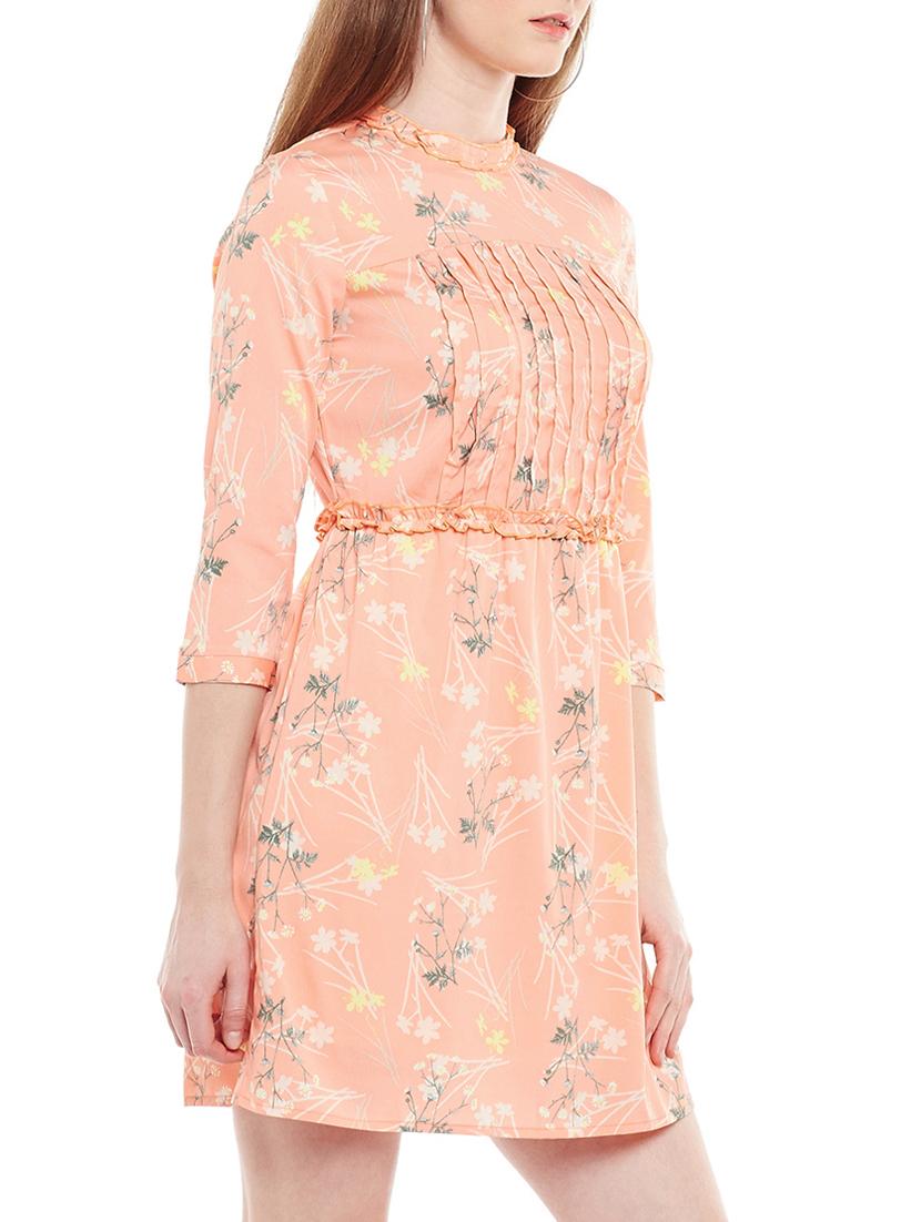 orange printed a-line dress - 15042766 - Standard Image - 1