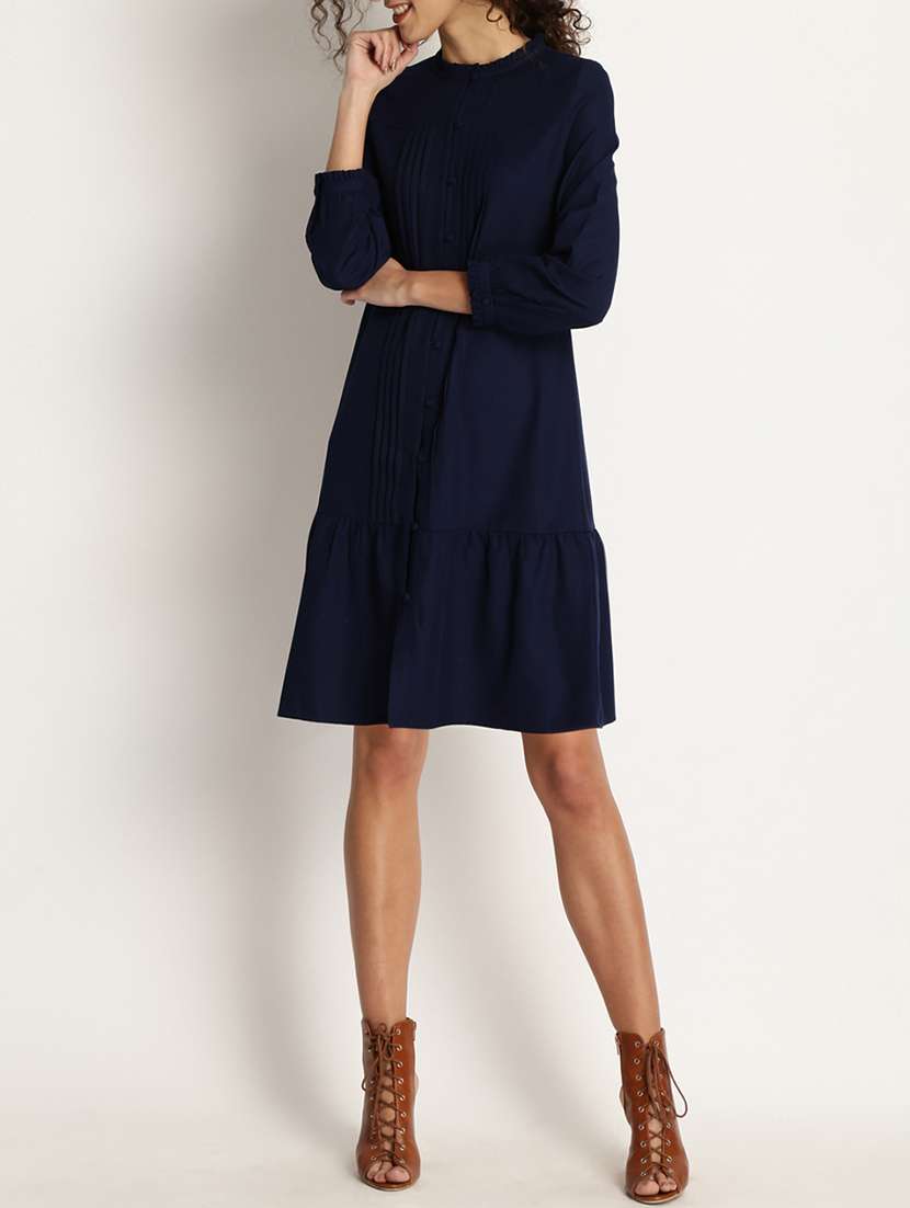 navy blue solid drop waist dress