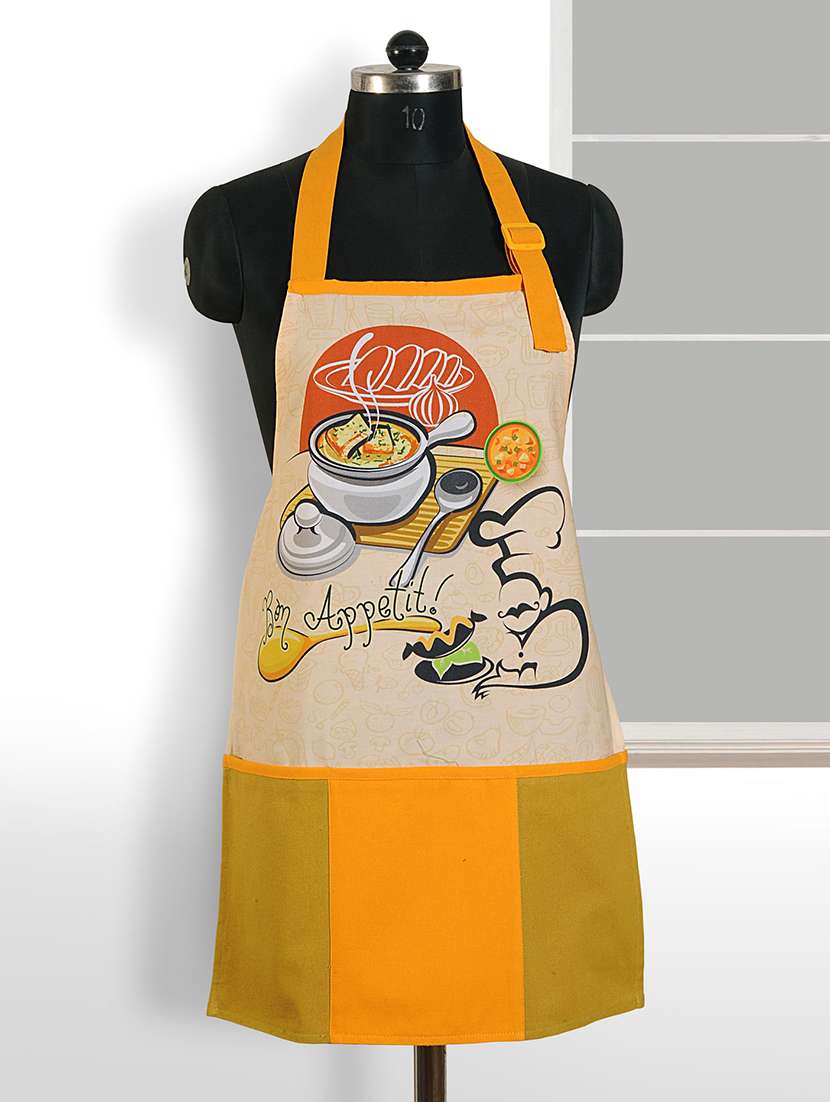 yellow and cream colour printed cotton apron