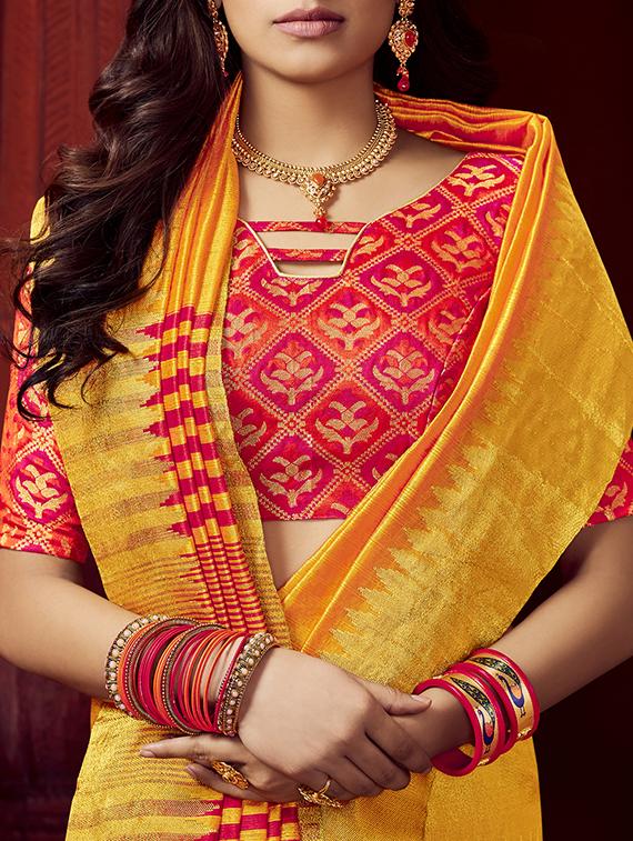 yellow bordered saree with blouse - 15044143 - Standard Image - 1