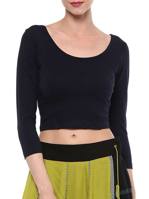 blue cotton lycra solid blouse