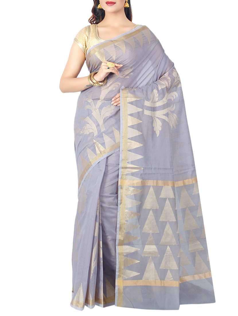 grey cotton silk woven saree with blouse