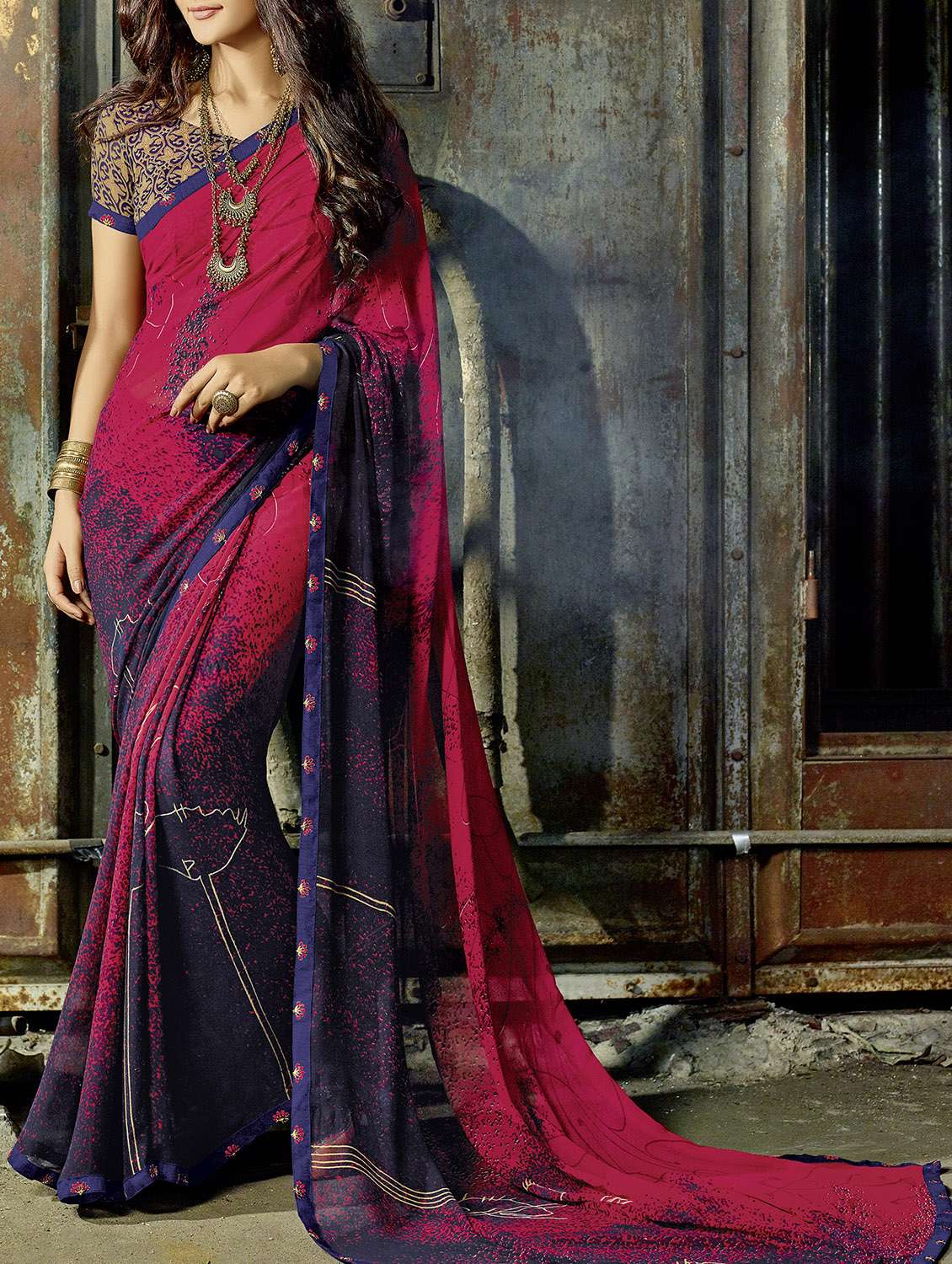 women's bordered red colored saree with blouse