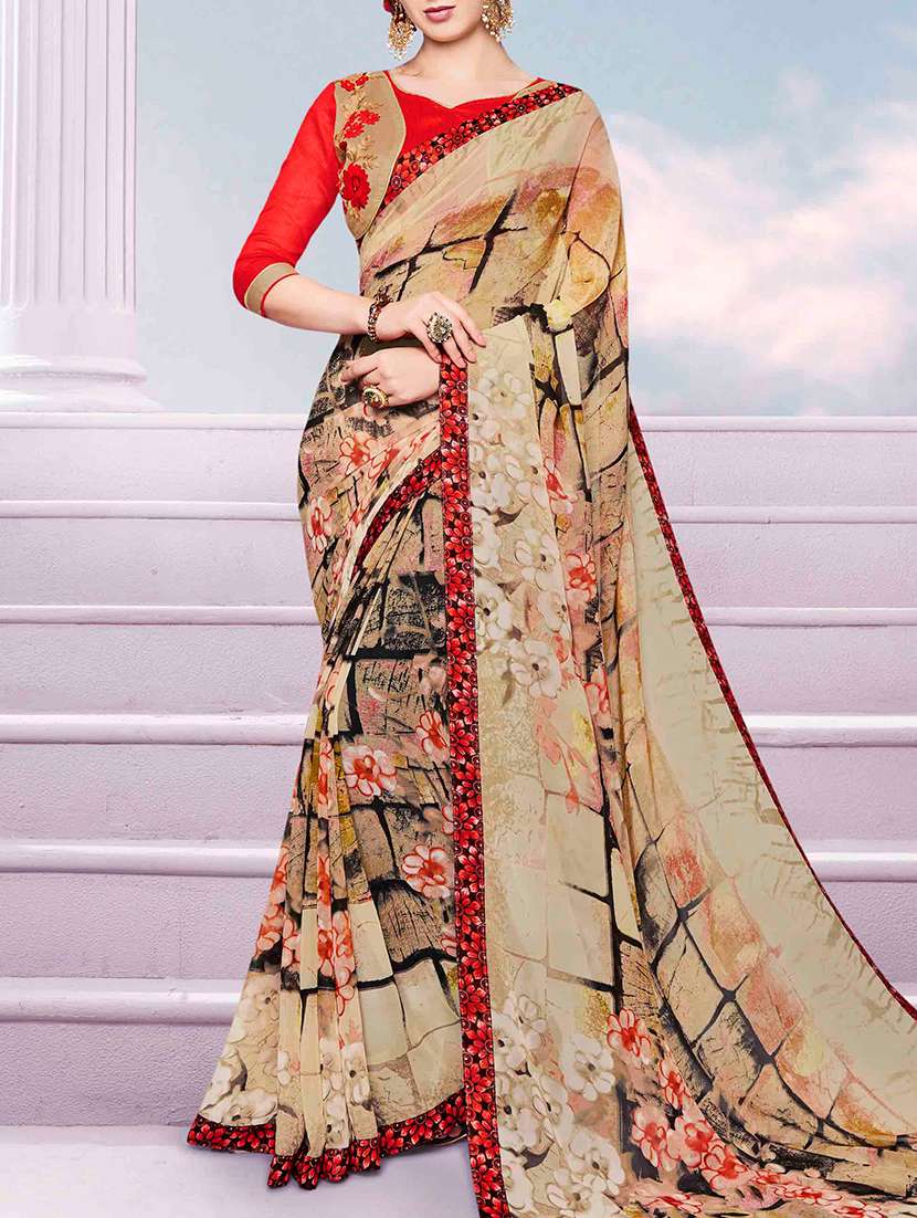 lace border floral printed saree with blouse