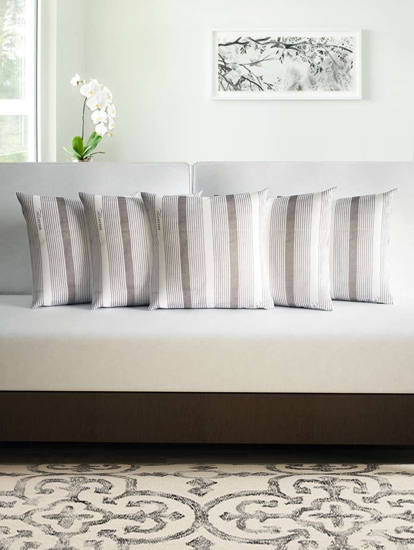 100% cotton pigment print white striped set of 5 cushion covers