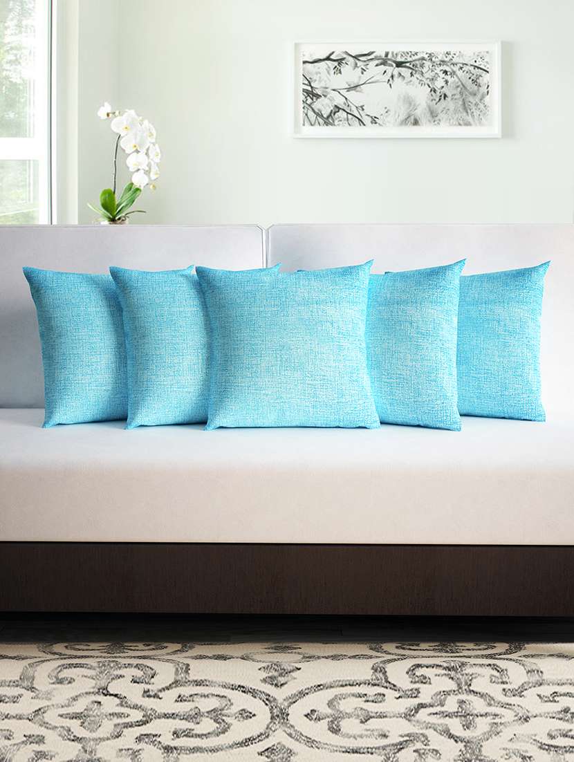 100% cotton pigment print blue set of 5 cushion covers