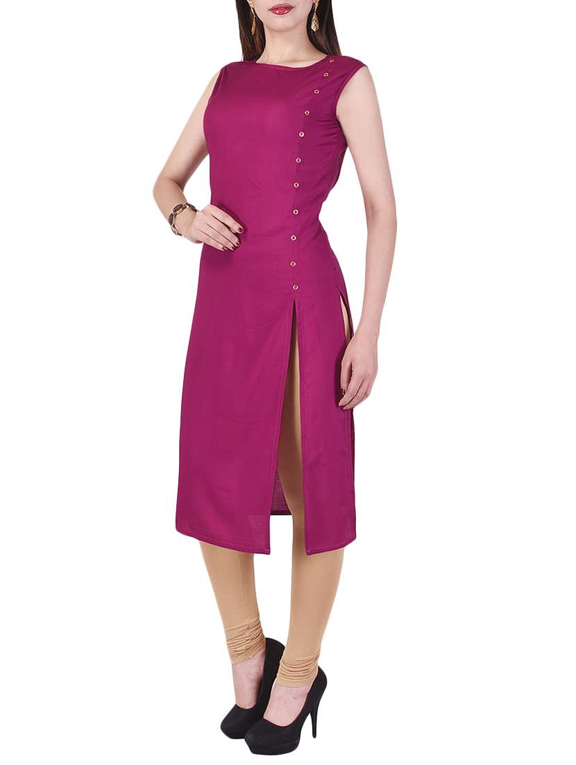 purple rayon solid kurta - 15048396 - Standard Image - 1